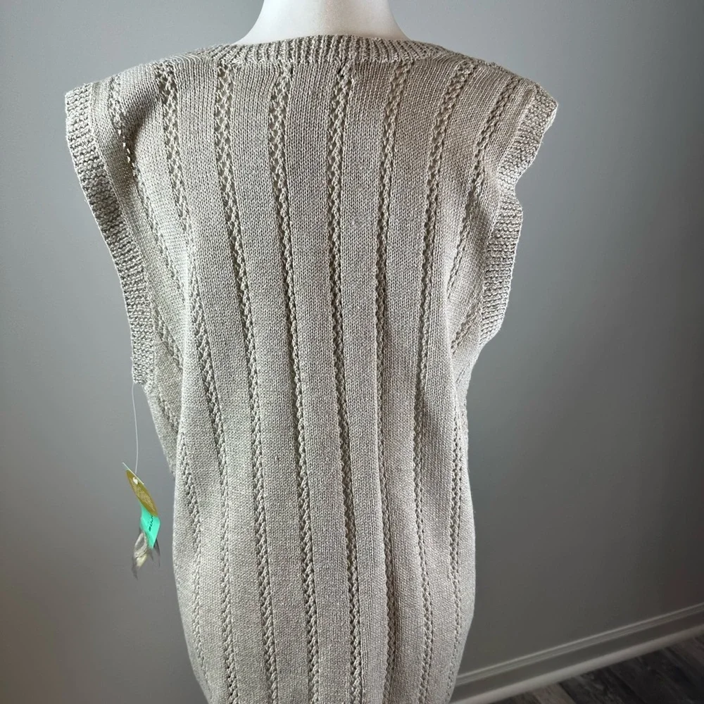 Liz Claiborne Petite M Knit Linen Cotton Button Vest Top Neutral Beige New - Picture 4 of 8